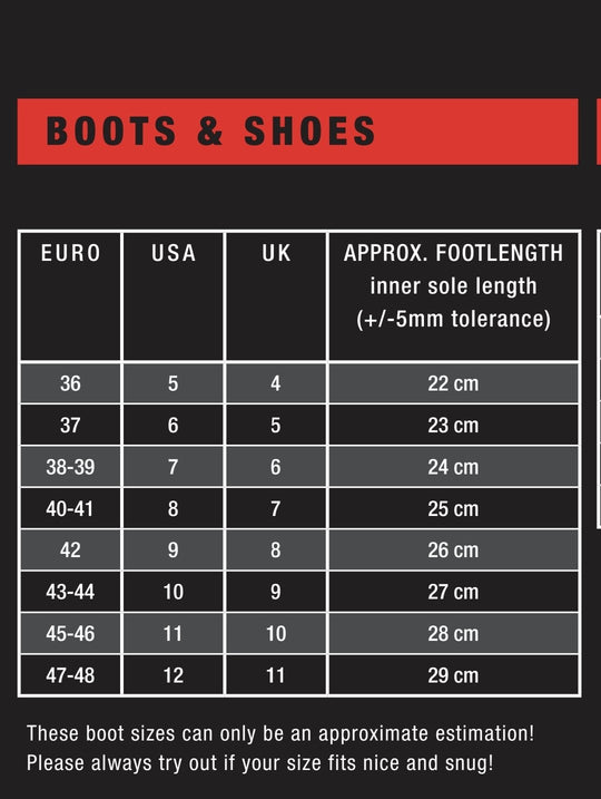 ION boots and shoes size guide