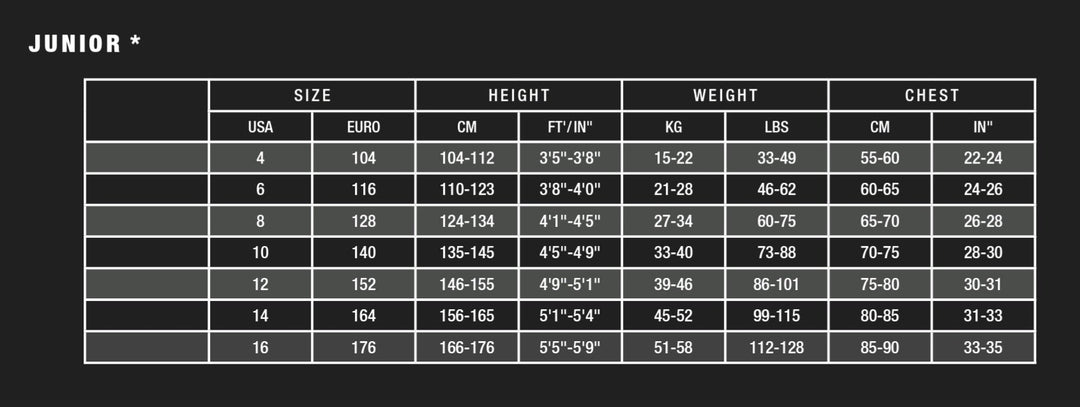 ION Junior size guide