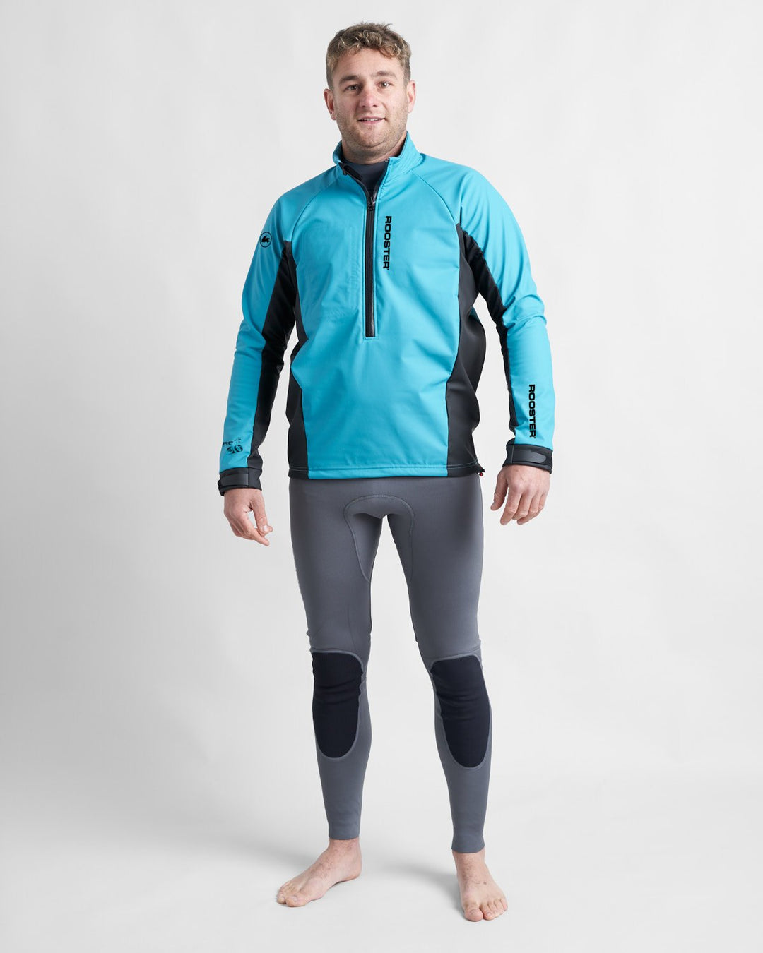 Front View of Rooster Active Aquafleece Top on a Male Model