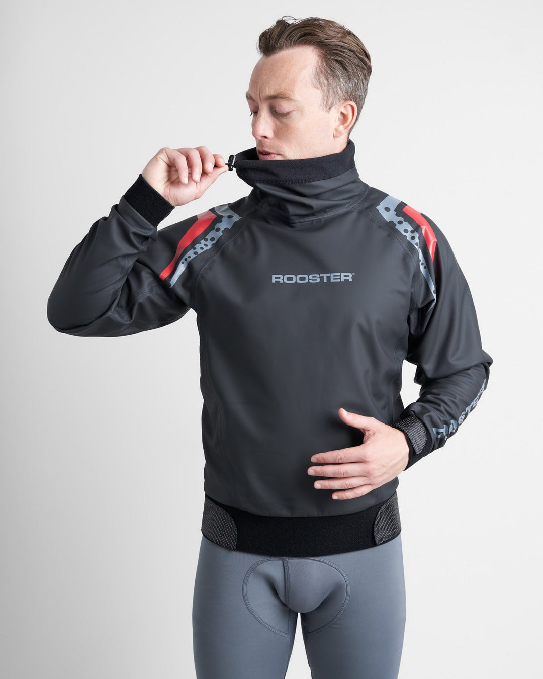 Rooster Pro Aquafleece Top in Black, worn by a male model