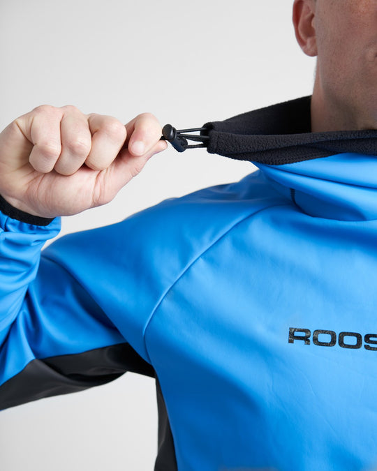 Rooster Classic Aquafleece Watersports Top in Signal Blue Showing Neck Detail