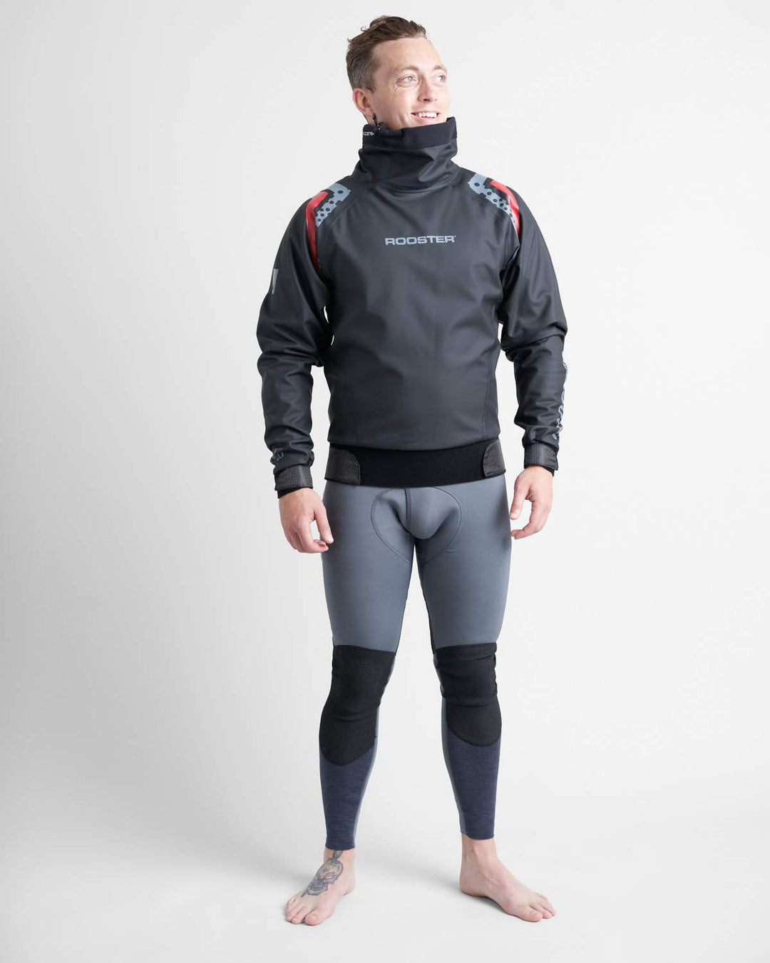 Rooster Pro Aquafleece Top in Black, worn by a male model, Studio Image