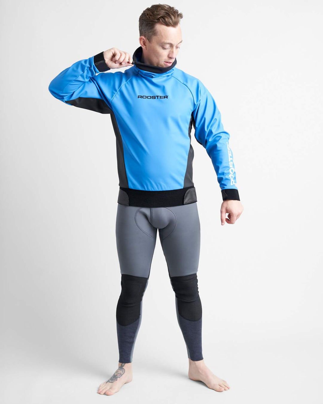 Blue Rooster Pro Lite Aquafleece Unisex Top worn by a male model in a studio