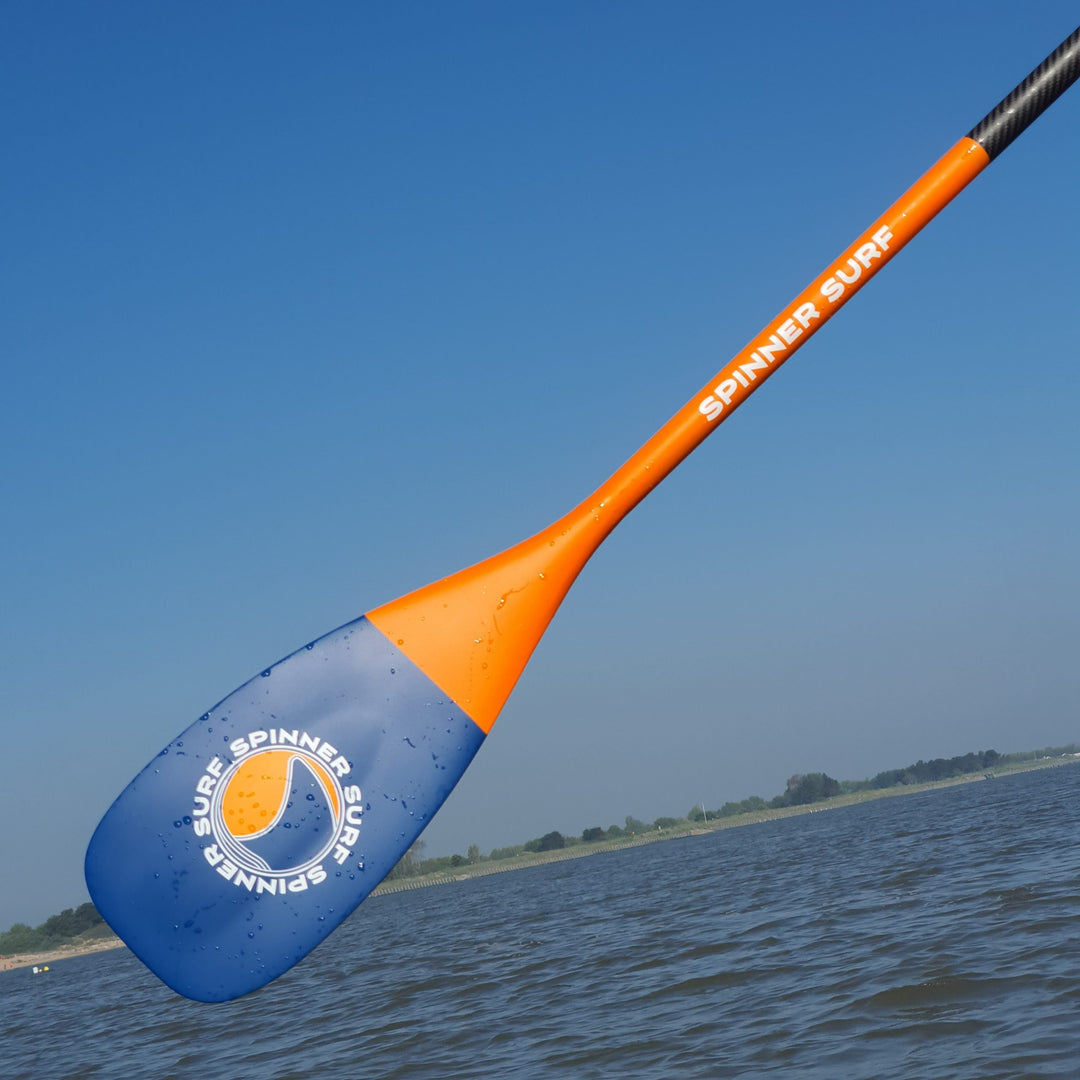 Blue and Orange Spinner Surf Carbon SUP Paddle